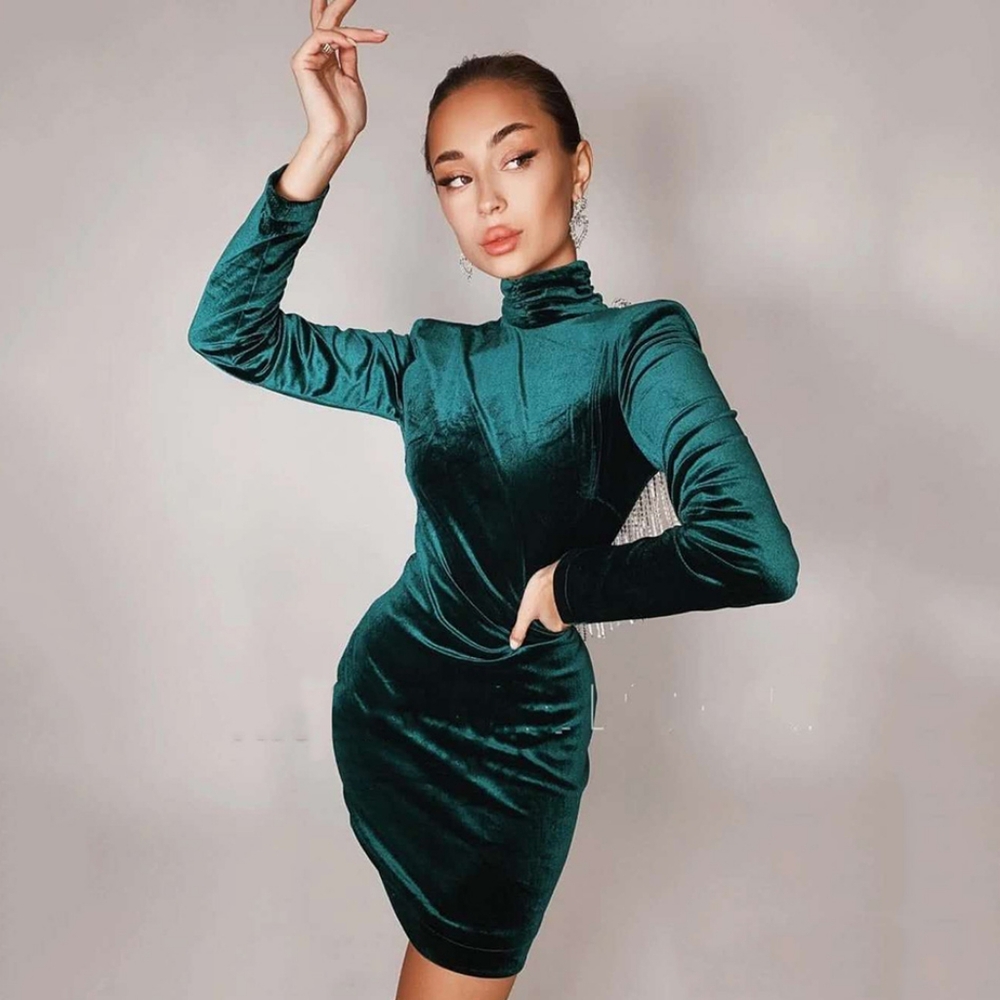 Green Sexy Fashion Backless Diamonds Tassel Rayon Velvet Dress - Picture 6 of 6